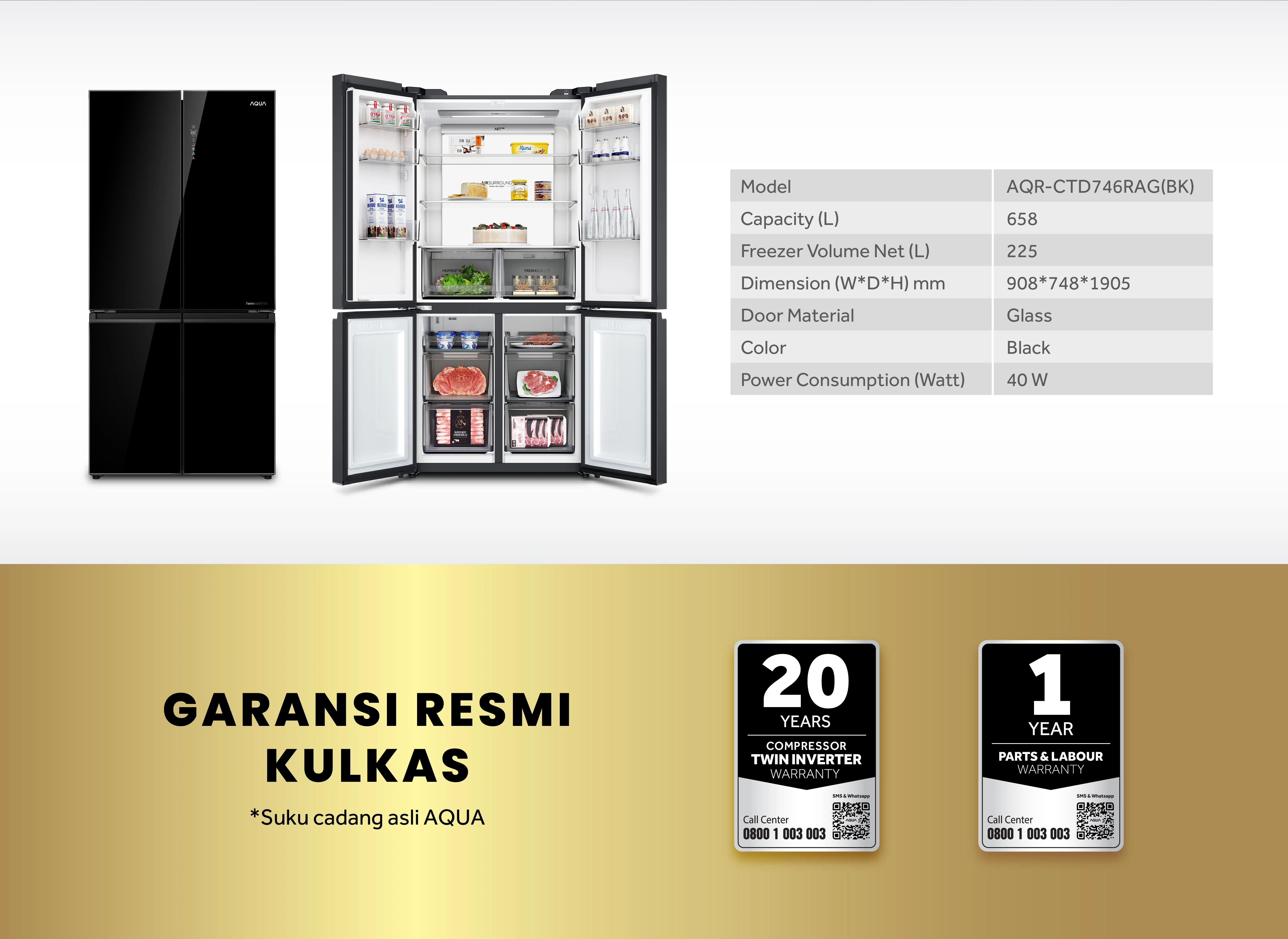 kulkas AQUA Elektronik AQR-CTD746RAG(BK)